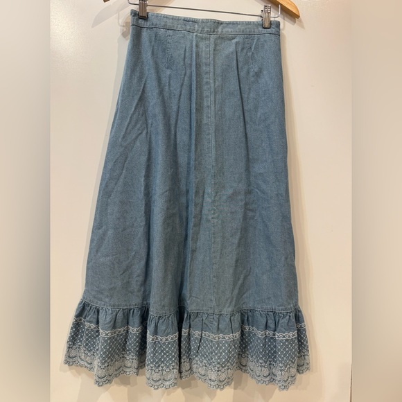 Ralph Lauren Vintage Chambray Maxi Skirt Women 4 petite Pearl Snap equestrian - Picture 8 of 12
